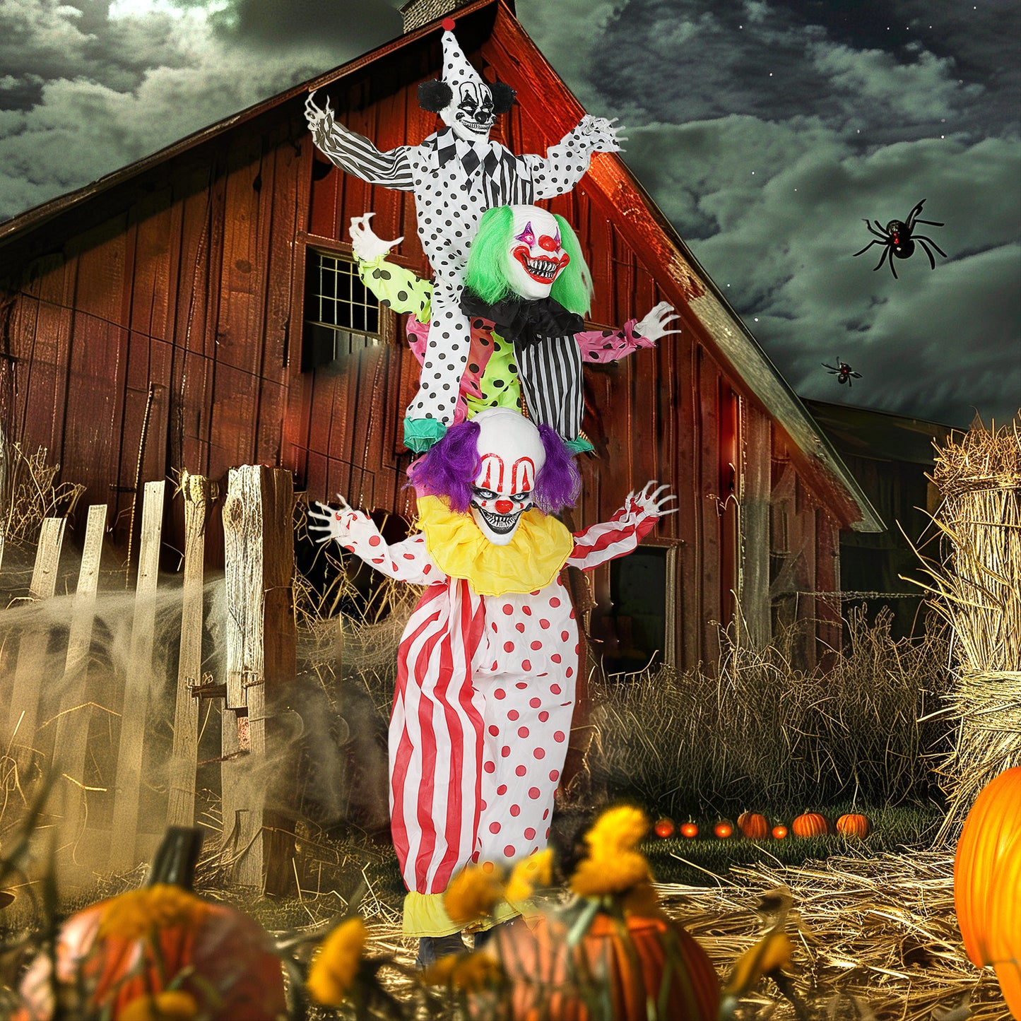 Life Size Stackable Halloween Animated Clown with Red Light Up Eyes, Sound Activated Scary Halloween Decorations