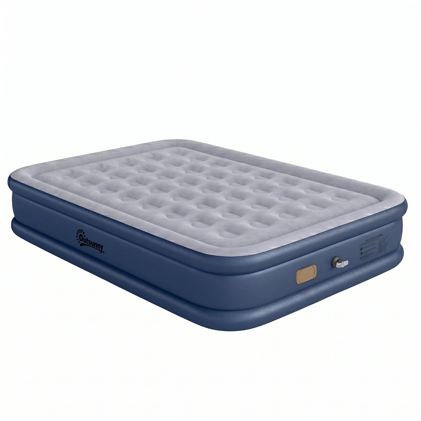 Inflatable Mattress, Double Air Bed with Built-in Electric Pump, 3 Mins Inflation, Flocked Surface, Grey