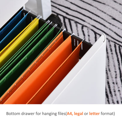 Lockable Cabinet, Rolling Filing Cabinet with 3 Drawers, Steel Office Drawer Unit for A4, Letter, Legal Sized Files