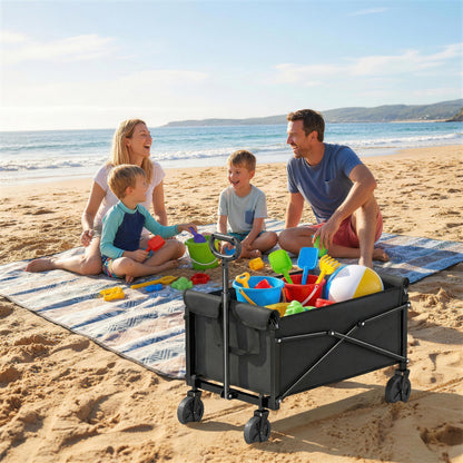 81L Festival Trolley on Wheels, Compact Garden Folding Trolley Cart with Adjustable Handle 80L Black