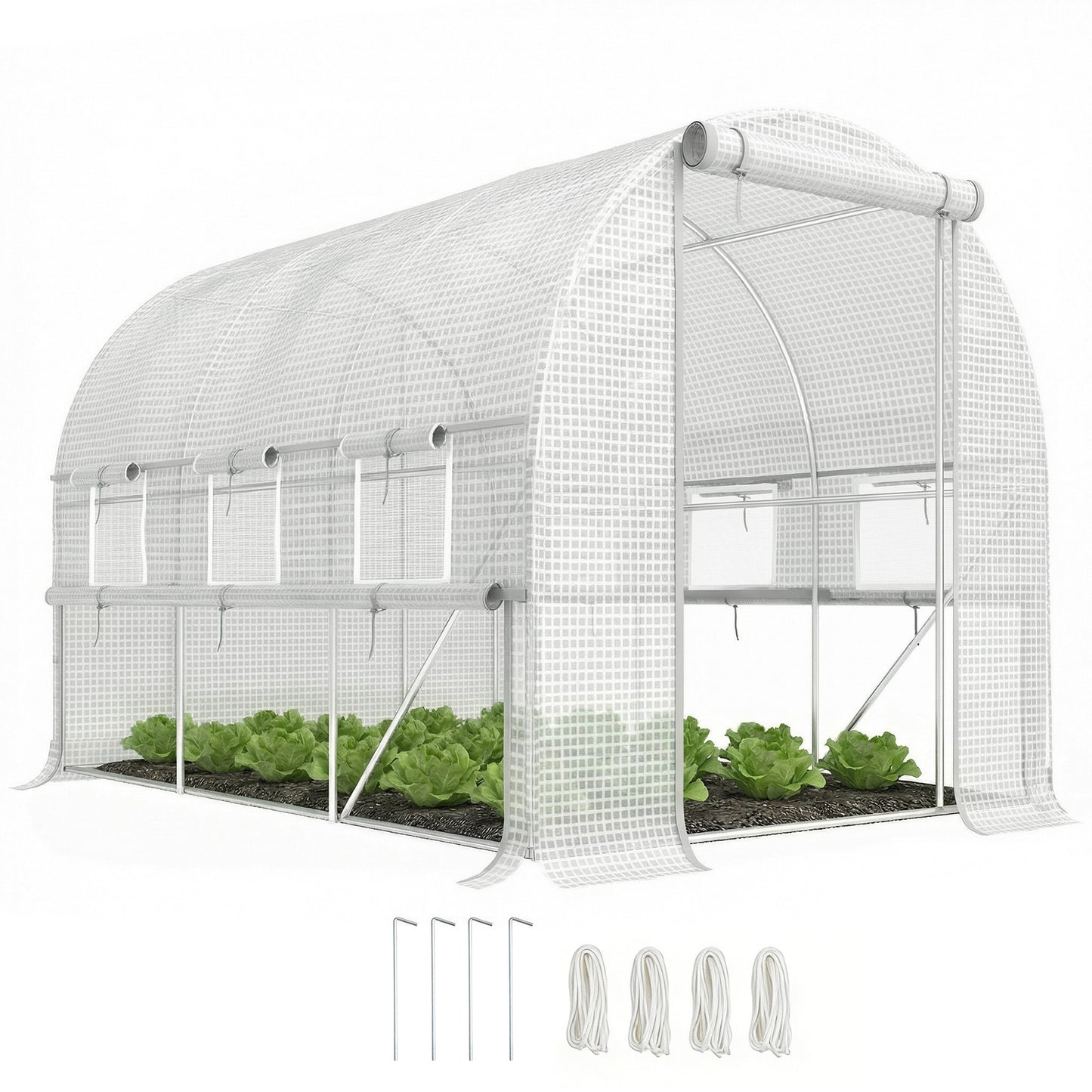 Walk-in Polytunnel Greenhouse Green House with Roll-up Sidewalls, UV-resistant PE Cover, 3 x 2 x 2m, White