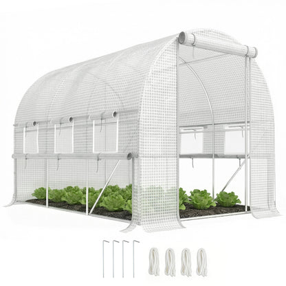 Walk-in Polytunnel Greenhouse Green House with Roll-up Sidewalls, UV-resistant PE Cover, 3 x 2 x 2m, White