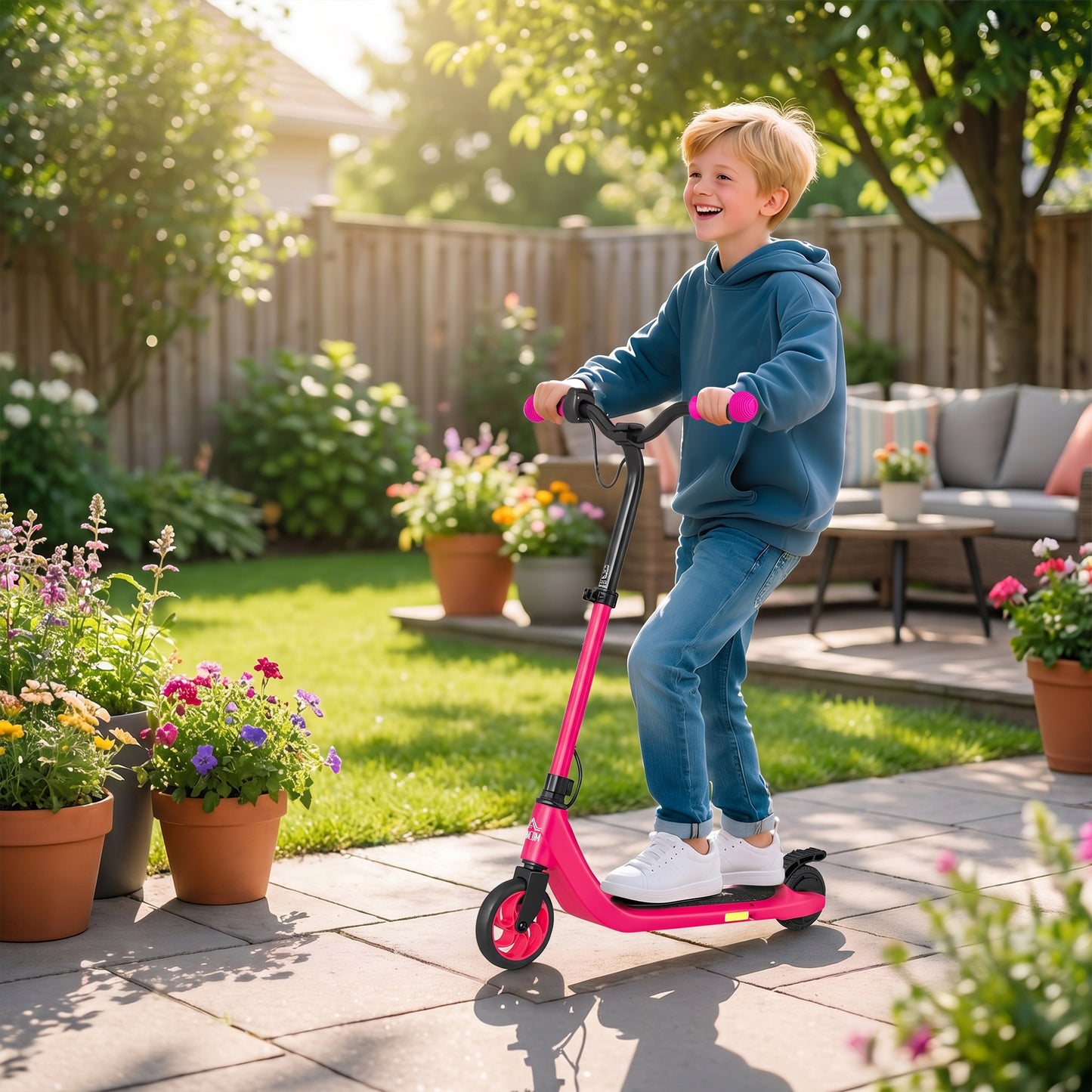 Electric Scooter for Kids 6+, Foldable E Scooter, Up to 8 KM/H, Maximum Range 6 KM, Adjustable Height, Pink