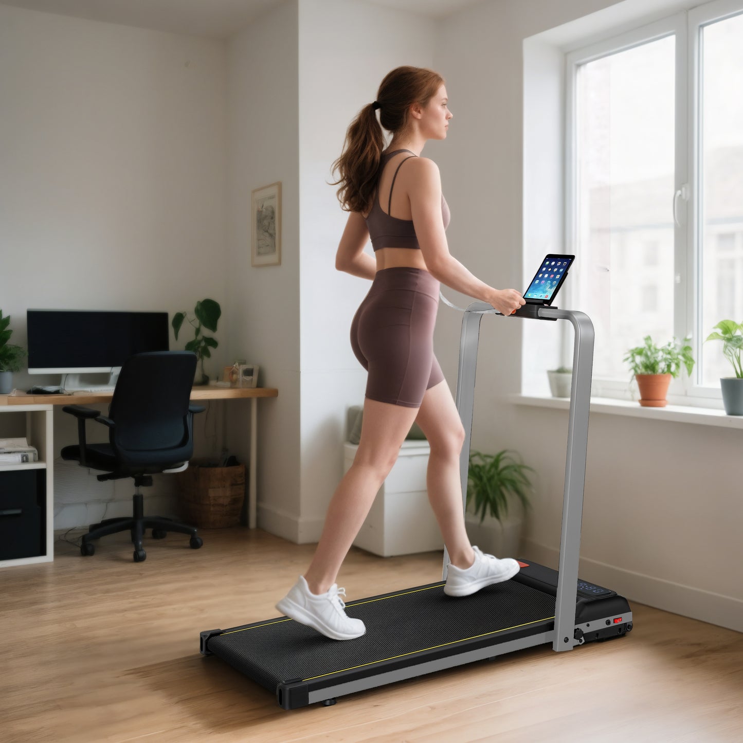 Folding Walking Treadmill, Under Desk Walking Pad with Incline, Silver Tone