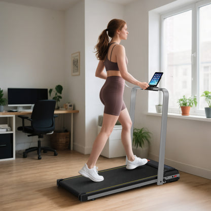 Folding Walking Treadmill, Under Desk Walking Pad with Incline, Silver Tone