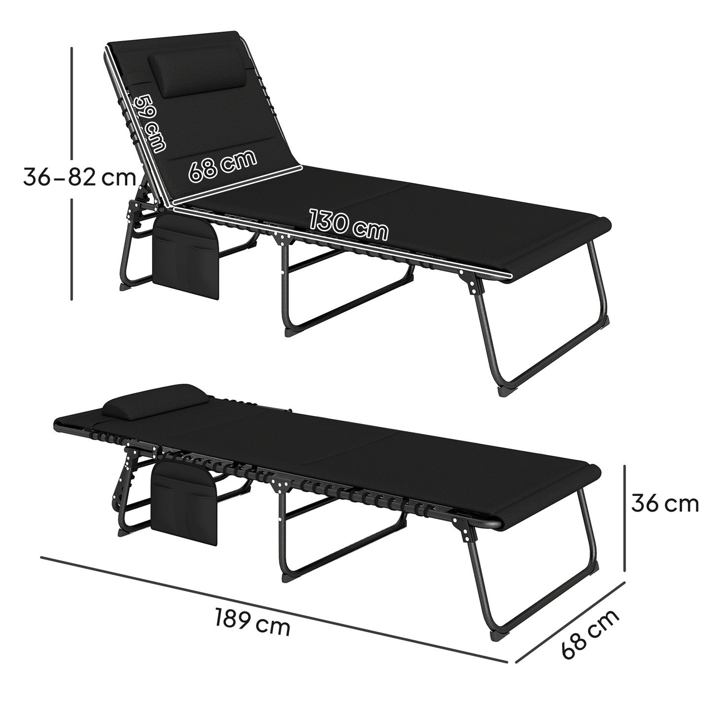 Set of Two Reclining Sun Loungers - Black