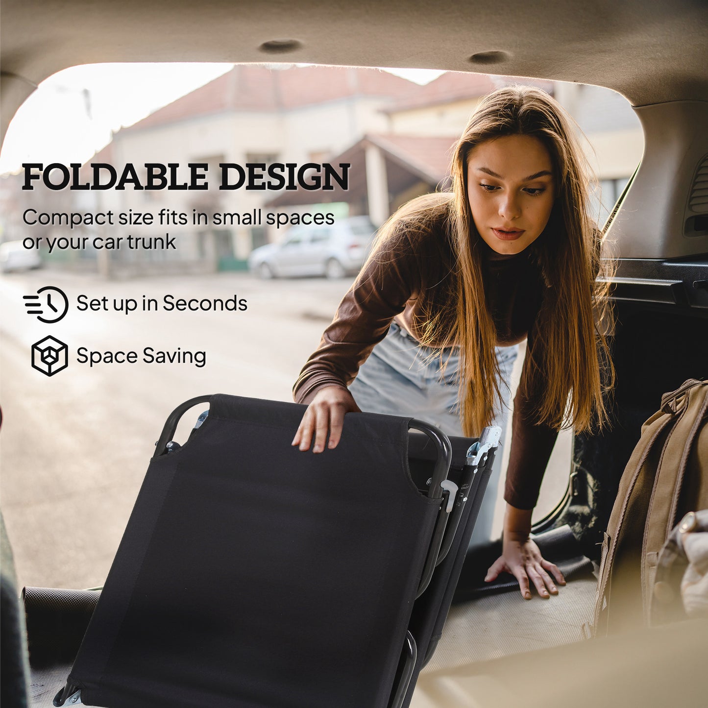 Foldable Sun Lounger with 5-Position Adjustable Backrest, Outdoor Portable Recliner Chaise Lounge Chair
