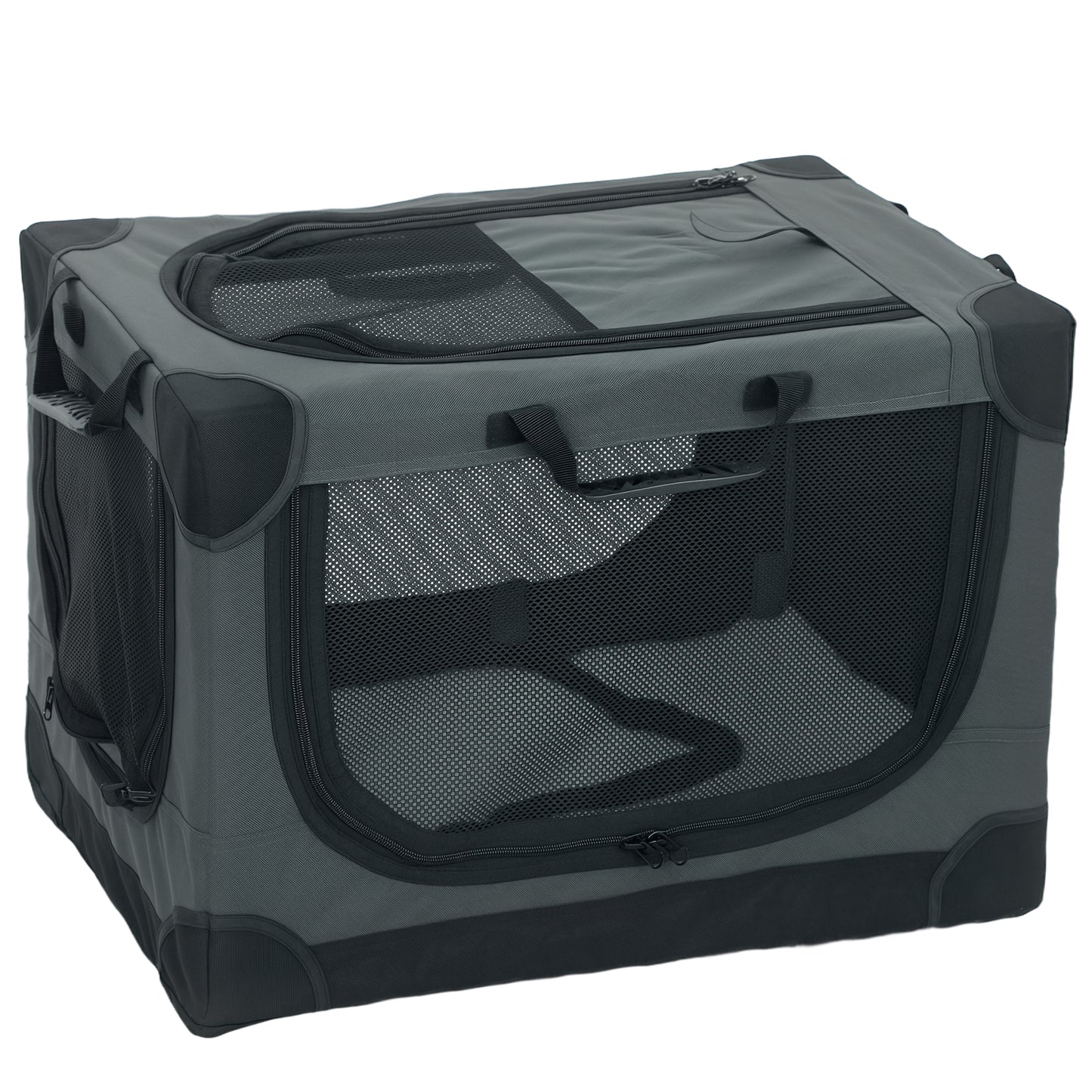 Soft Dog Crate Pet Travel Crate 60 x 42 x 43 cm with Removable Pad Mesh Window Army Green