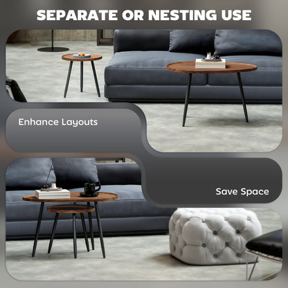 Nesting Coffee Table Set of 2, 80cm Modern Stacking End Side Table with Metal Legs for Living Room Bedroom Office