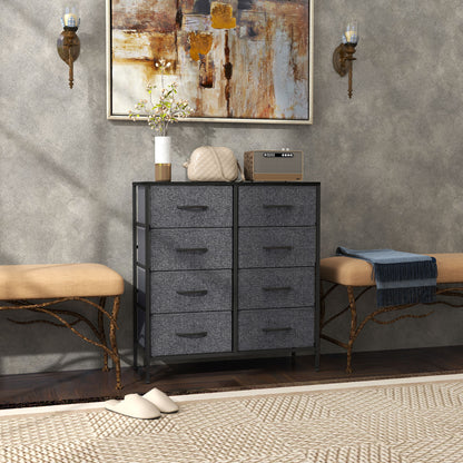 Fabric Chest of Drawers, Industrial Bedroom Dresser with 8 Fabric Drawers, Steel Frame and Wooden Top for Nursery