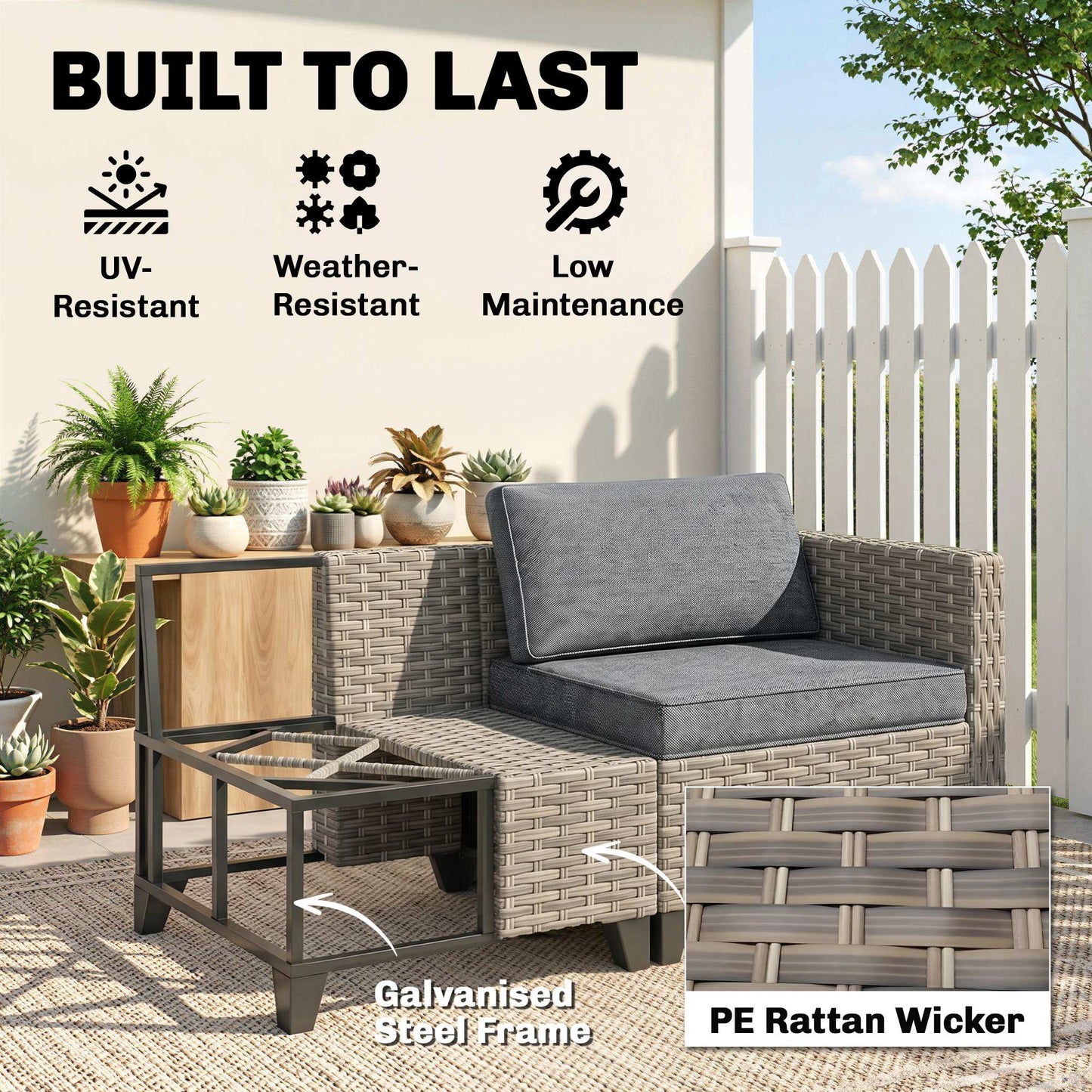 5-Piece Rattan Patio Furniture Set with Corner Sofa, Footstools, Coffee Table, for Poolside, Brown