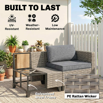 5-Piece Rattan Patio Furniture Set with Corner Sofa, Footstools, Coffee Table, for Poolside, Brown
