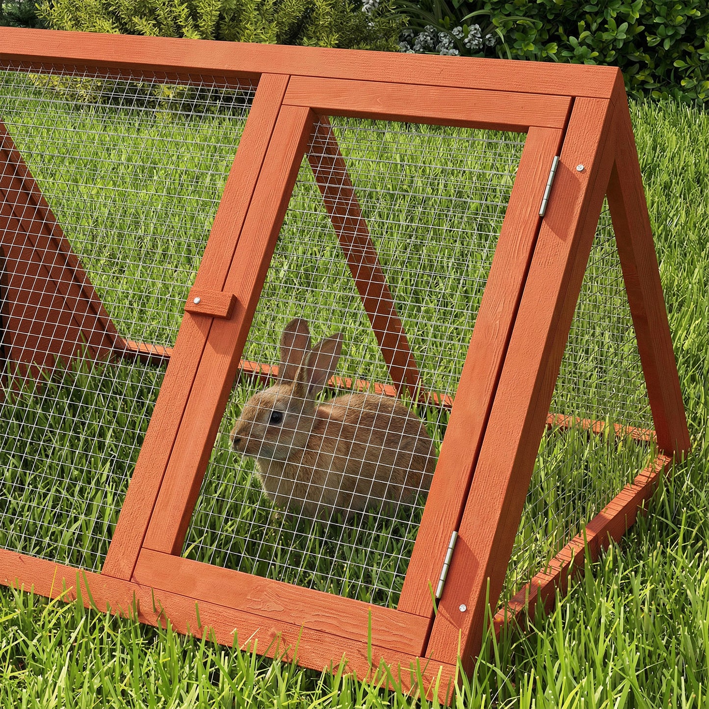 Rabbit Hutch, Wooden Guinea Pig Hutch with Run and Doors, Outdoor Triangle Bunny House for Rabbits,Duck and Chicken