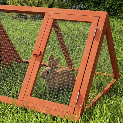 Rabbit Hutch, Wooden Guinea Pig Hutch with Run and Doors, Outdoor Triangle Bunny House for Rabbits,Duck and Chicken