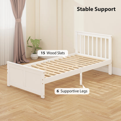 Wooden Single Bed Frame, with Drawers - White