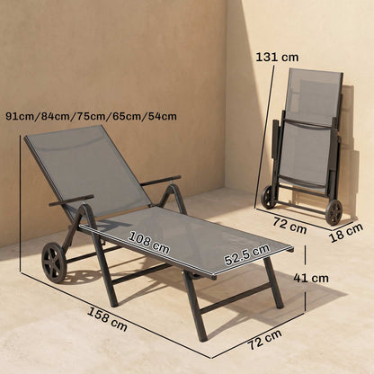 Five-Position Reclining Sun Lounger - Grey