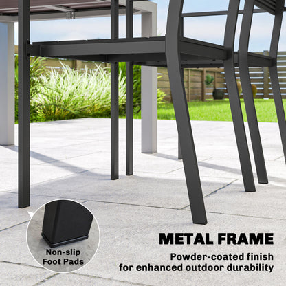 Stackable Garden Chairs Set of 4, Garden Dining Chairs with Slatted HDPE Seat Back, Armrests, Metal Frame, Black