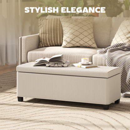 Storage Ottoman Bench, Corduroy Storage Chest Box with Wooden Legs, 112cm Bed End Bench for Living Room, Bedroom, Entryway