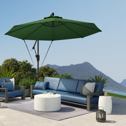 3(m) Garden Cantilever Parasol with Cover and Wind Protection Strap, Round Overhanging Umbrella with Crank Handle and Tilt
