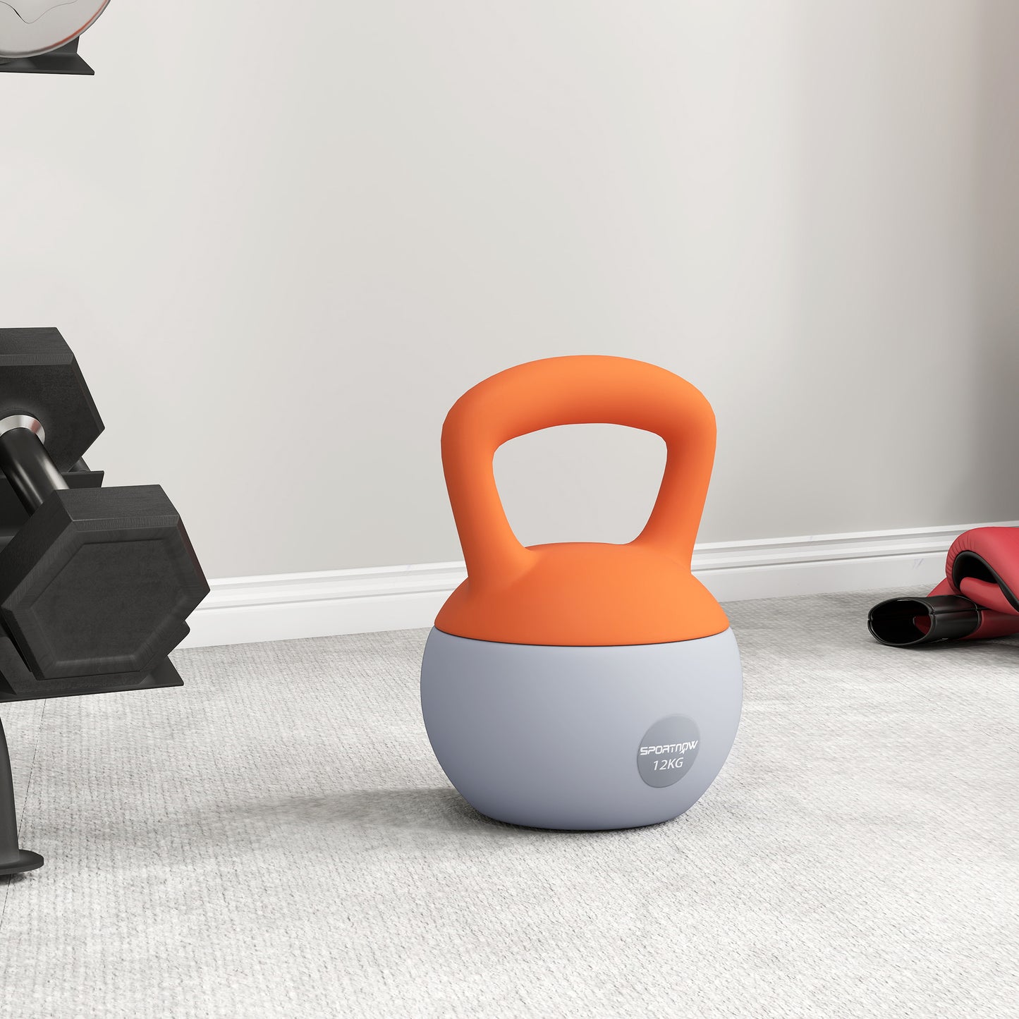 12KG Soft Kettlebell, Kettlebell with Non-Slip Handle for Home Gym, Weight Lifting, Strength Training, Orange/Grey