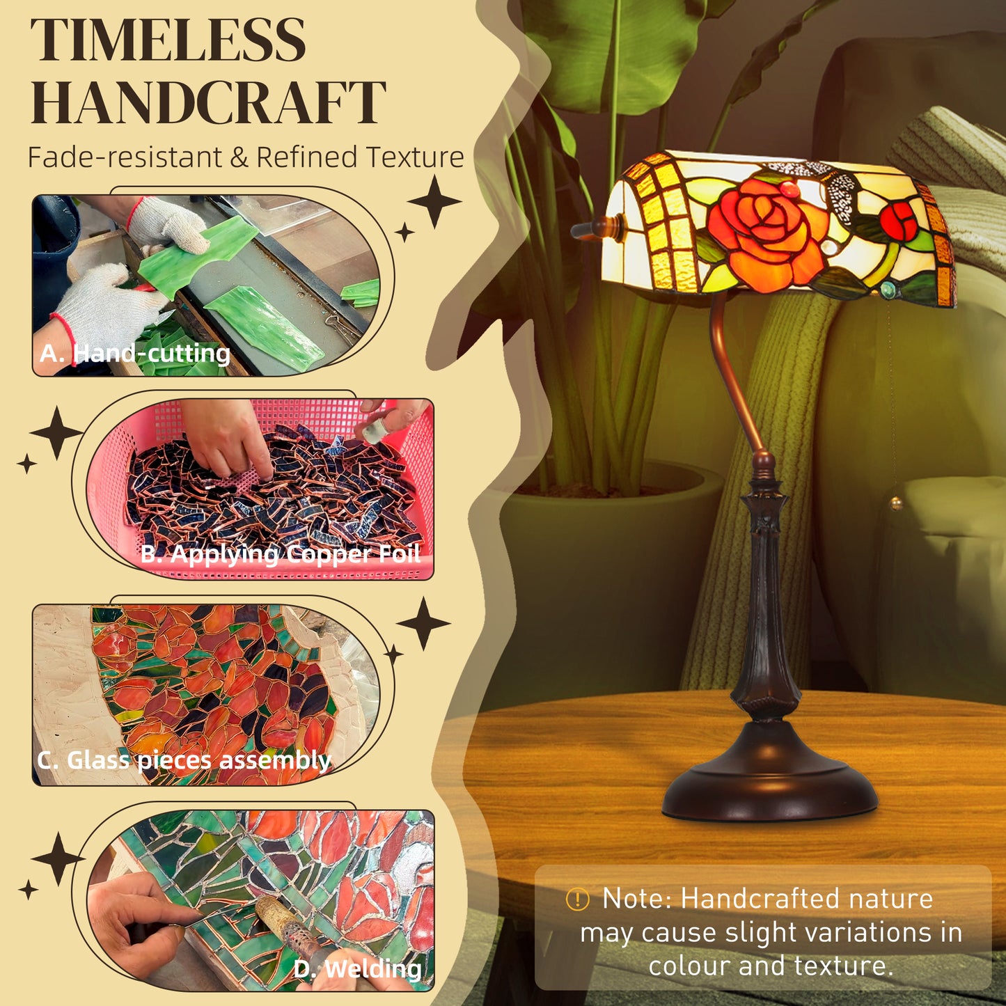 Tiffany-Style Rose and Butterfly Table Lamp - Multi