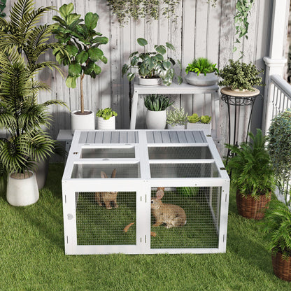 Rabbit Hutch with Openable Foldable Roof, Light Grey