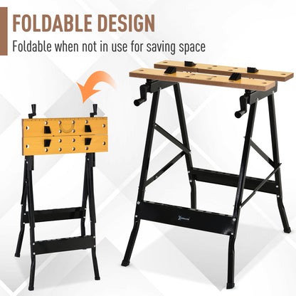 4-in-1 Work Bench, Folding Clamp Table w/ 4 Adjustable Clamping Pegs for DIY Home Garage, Black