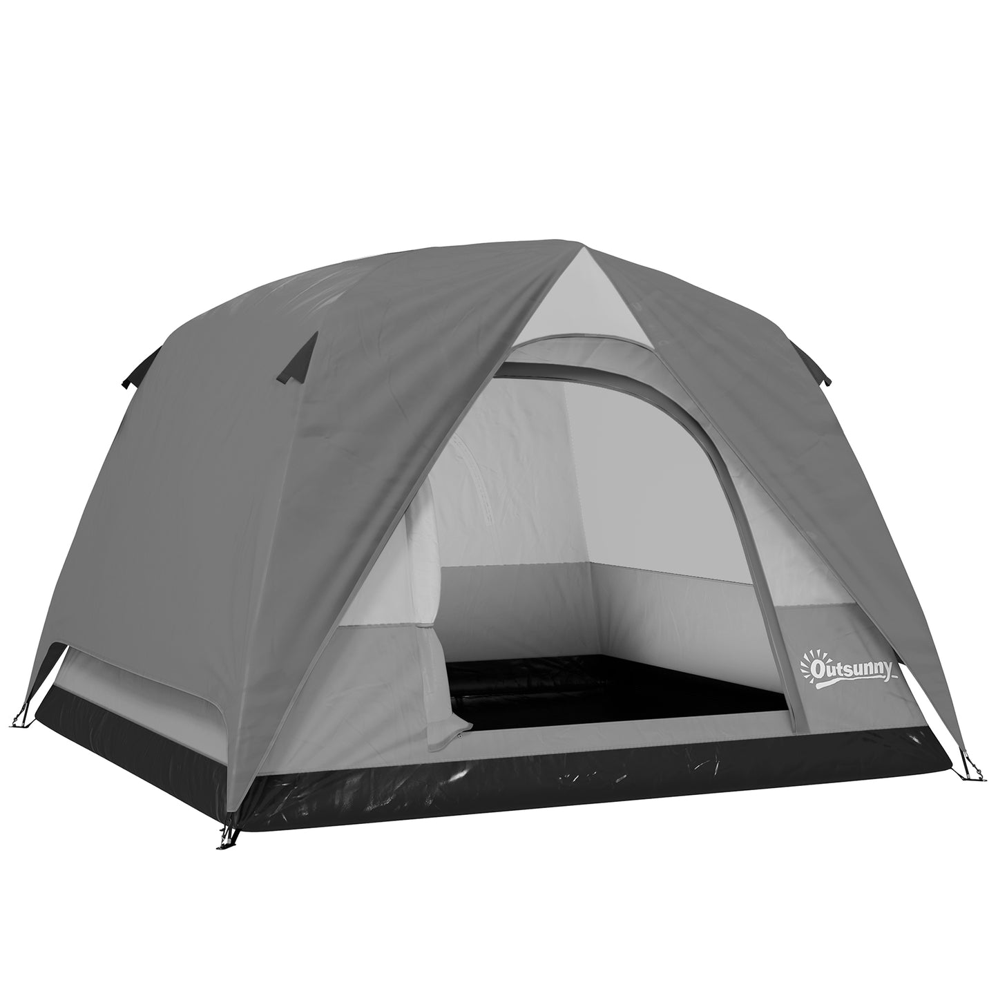3-4 Person Camping Tent, Easy Set Up 3-4 Man Tent w/ Sewn-in Groundsheet, Waterproof Dome Tent w/ Mesh Windows, Grey