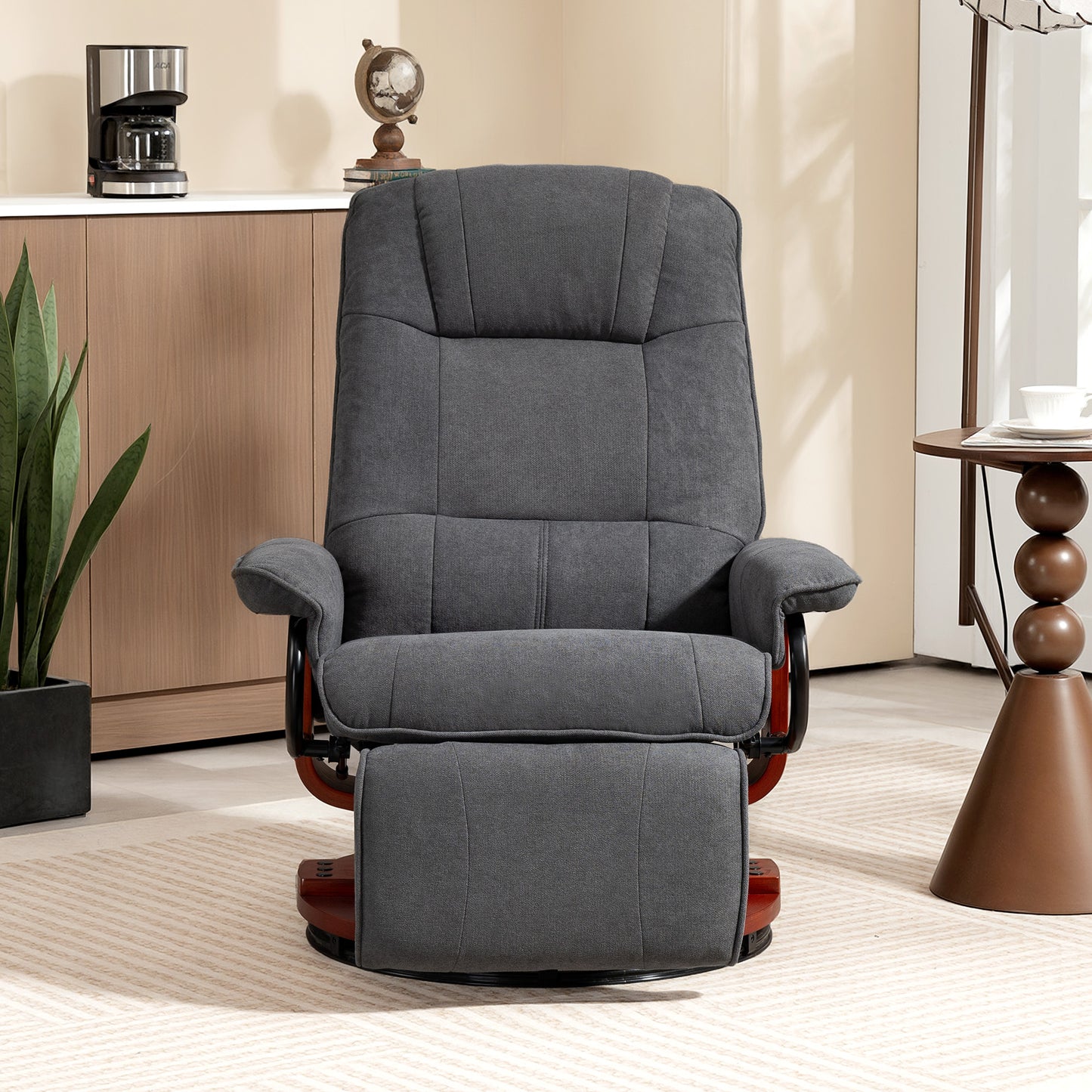 Reclining Swivel Chair, with Footrest - Grey