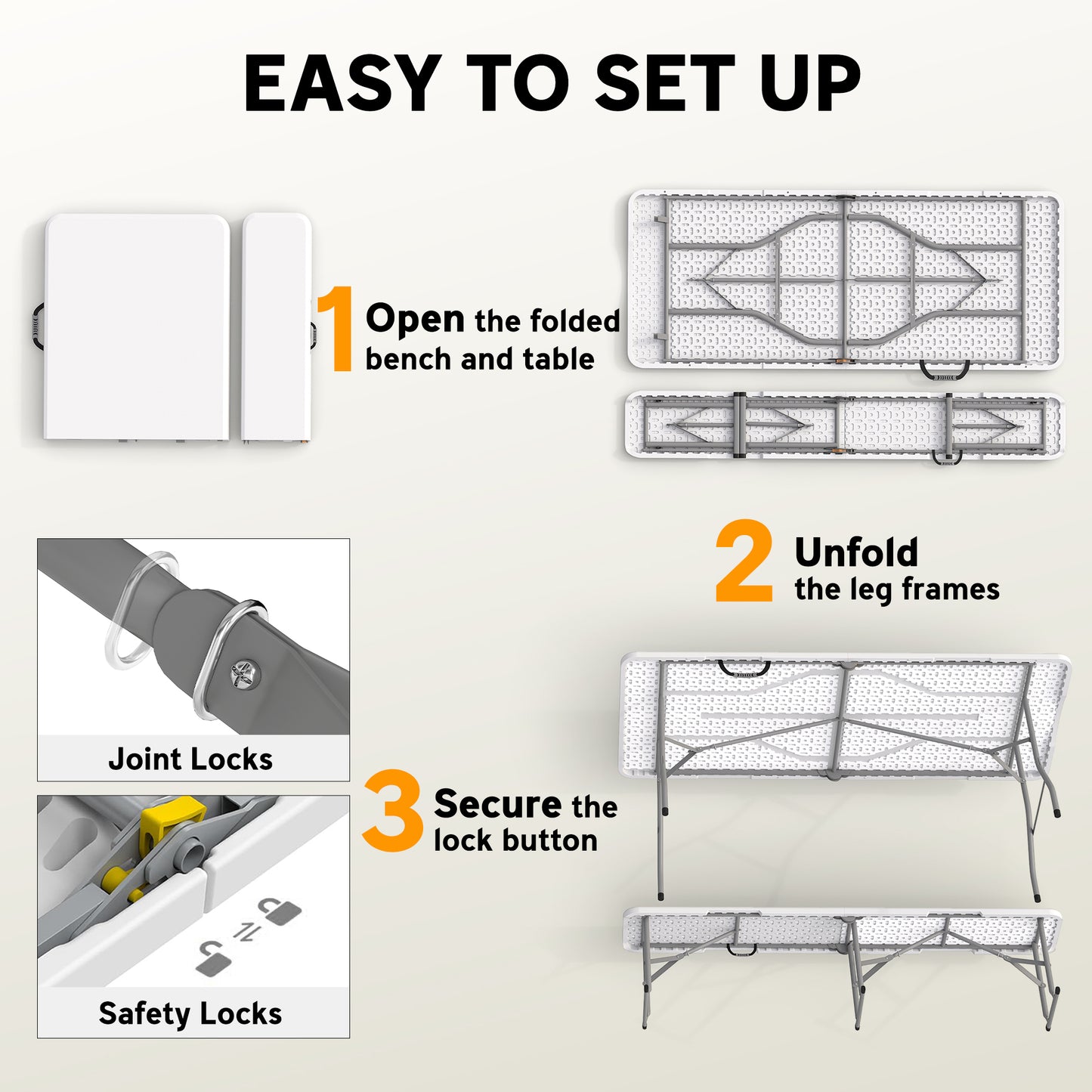 Three-Piece Folding Picnic Table and Bench Set - White