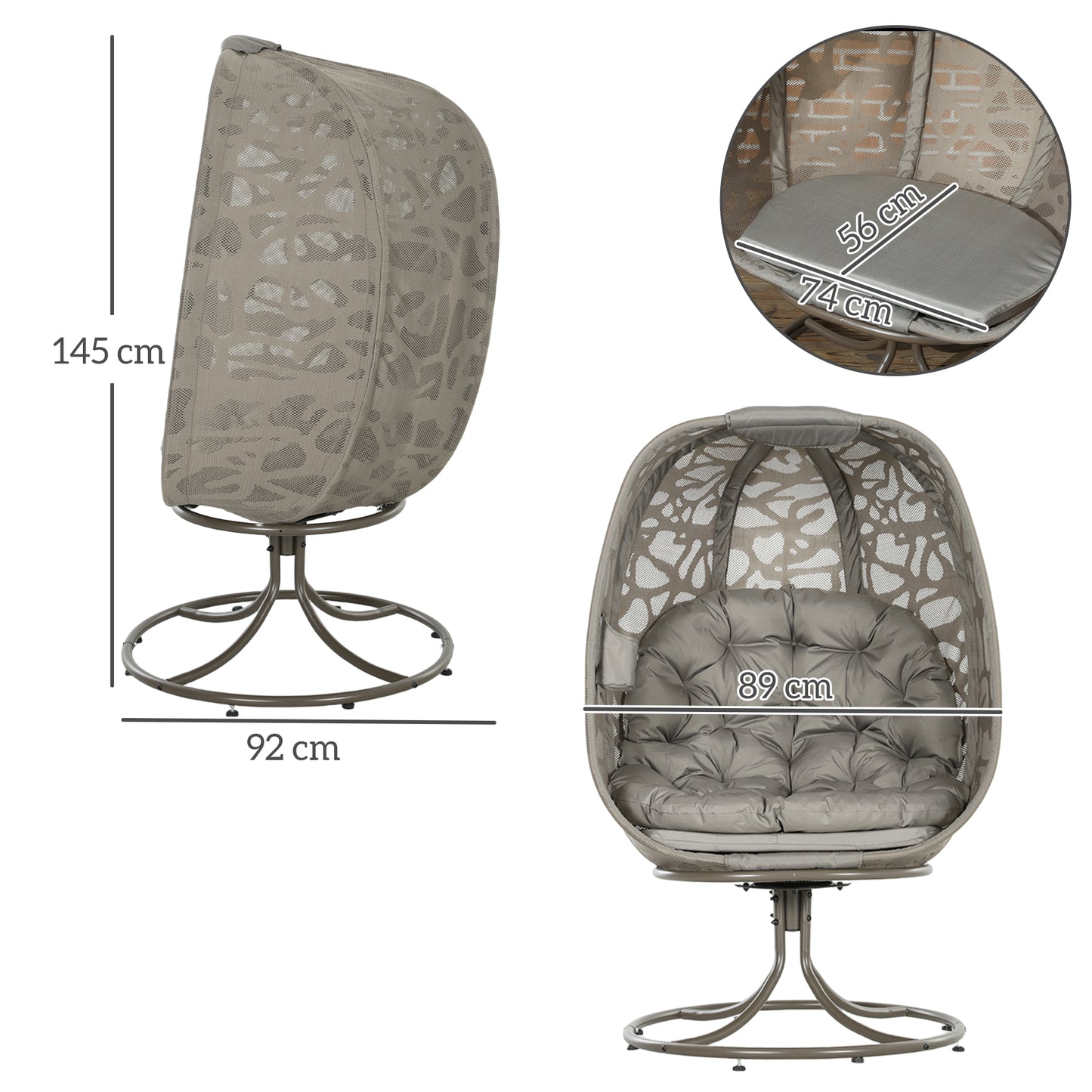 Swivel Egg Chair with Cushions, Foldable Basket Seat and Metal Frame, Indoor Outdoor Lounge Chair for Balcony, Poolside