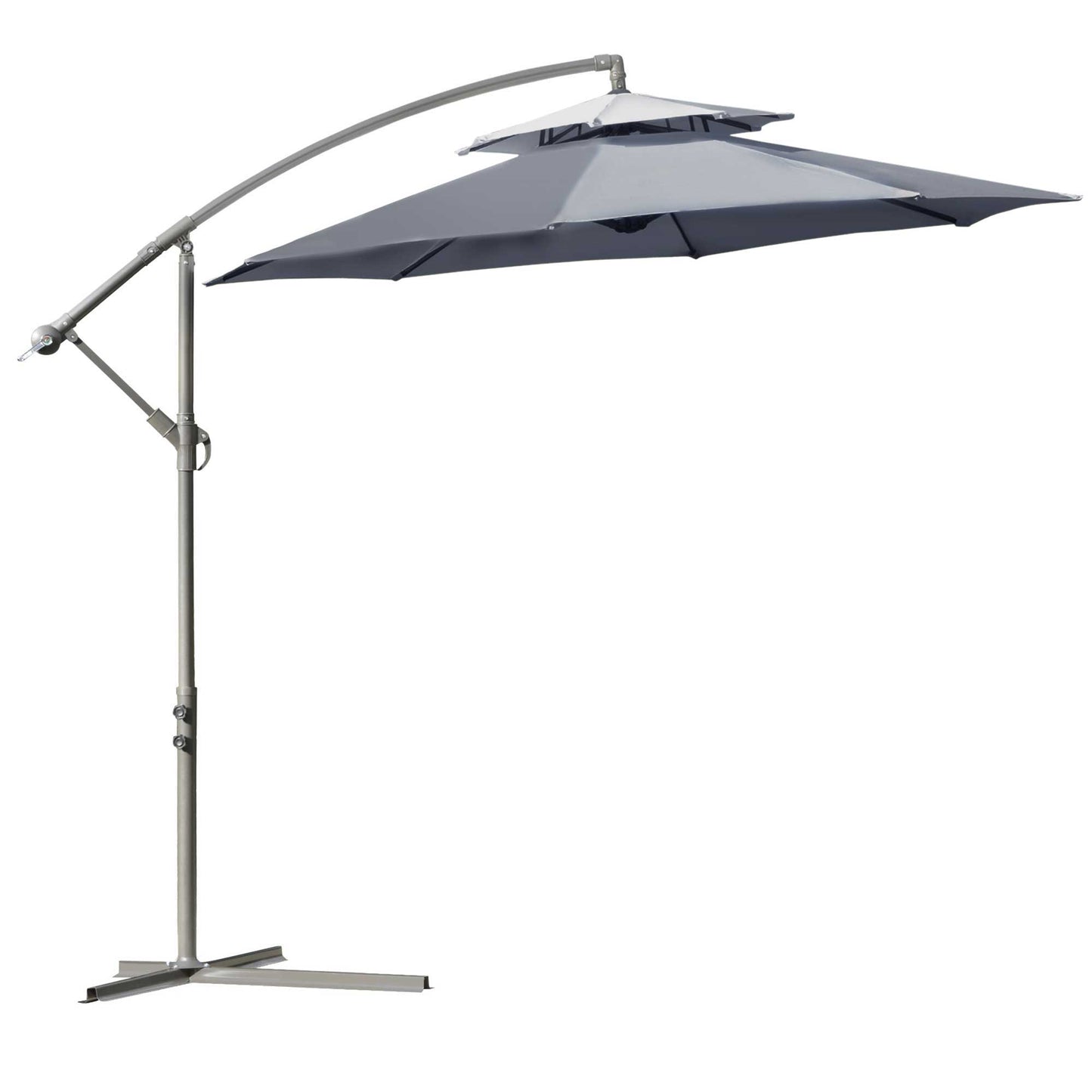 2.7m Garden Banana Parasol Cantilever Umbrella with Crank Handle, Double Tier Canopy and Cross Base for Outdoor