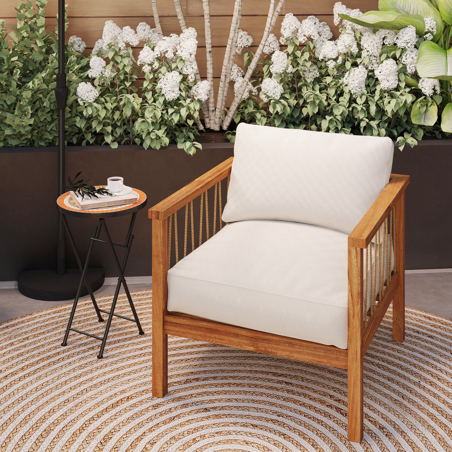 Mosaic Outdoor Garden Table, 35.5cm Round Folding Coffee Table with Metal Frame for Balcony Terrace, Orange