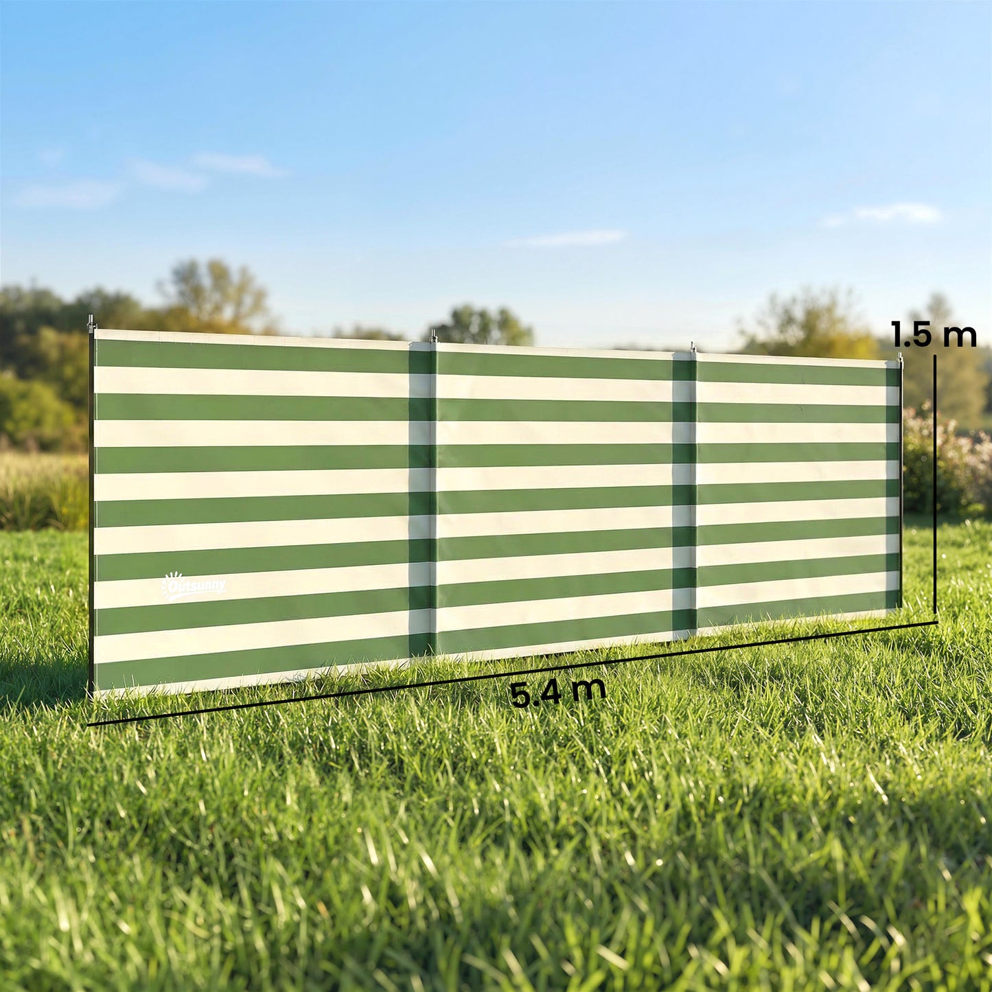 4 Pole Camping Windbreaks, Beach Wind Shield Shelter with Carry Bag and Steel Poles, 540cm x 150cm, Army Green
