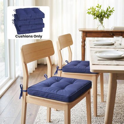 Garden Seat Cushion with Ties, 42 x 42cm Replacement Dining Chair Seat Pad, Dark Blue