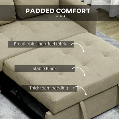 Loveseat Sofa Bed, Convertible Bed Settee with 2 Pillows, Side Pockets, Light Brown