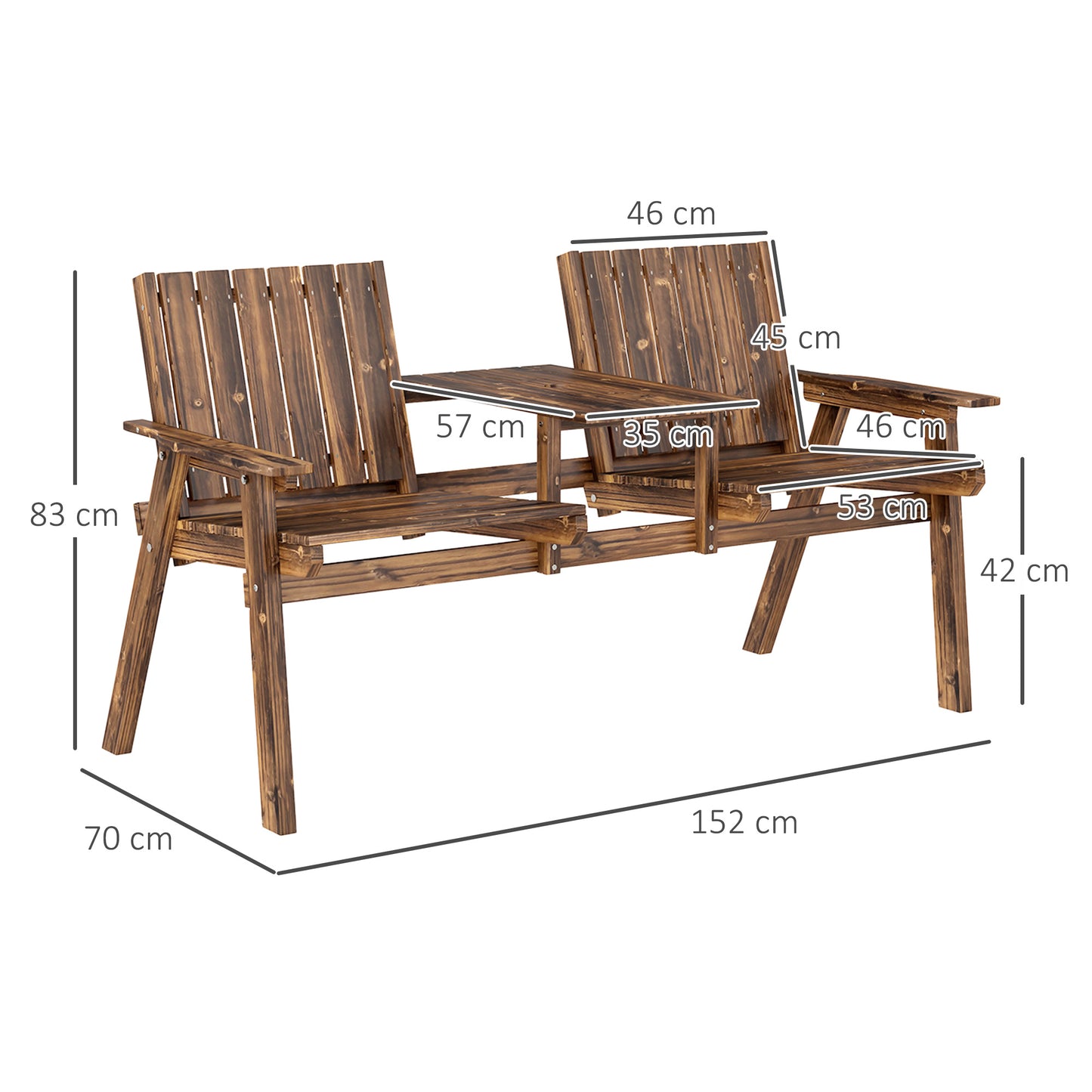 2-Seater Garden Loveseat with Table and Parasol Hole for Porch, Patio, Carbonised Finish