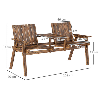 2-Seater Garden Loveseat with Table and Parasol Hole for Porch, Patio, Carbonised Finish