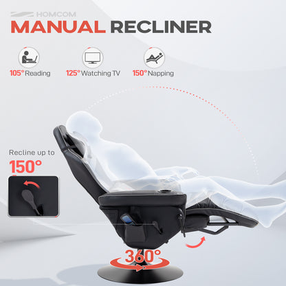 Small Leather Massage Recliner Chair with Ergonomic High Back Retractable Footrest Headrest Work Break Grey