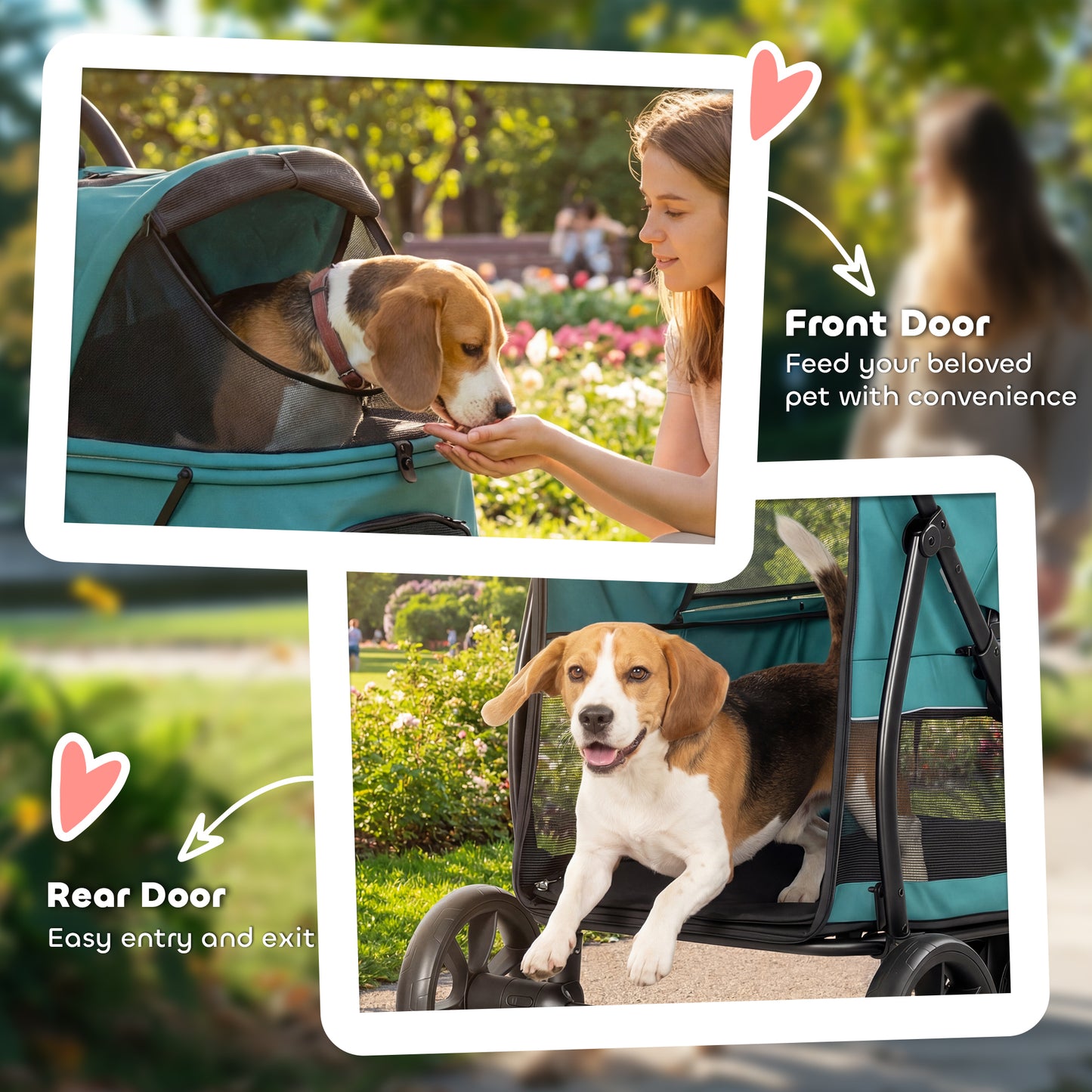 Dog Stroller, 3 Wheels Pet Stroller with Dual Entry, Easy One-Click Quick Fold, Mesh Windows, Washable Cushion
