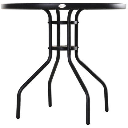 80 cm Round Garden Dining Table with Parasol Hole for 4, Outdoor Coffee Bistro End Side Table