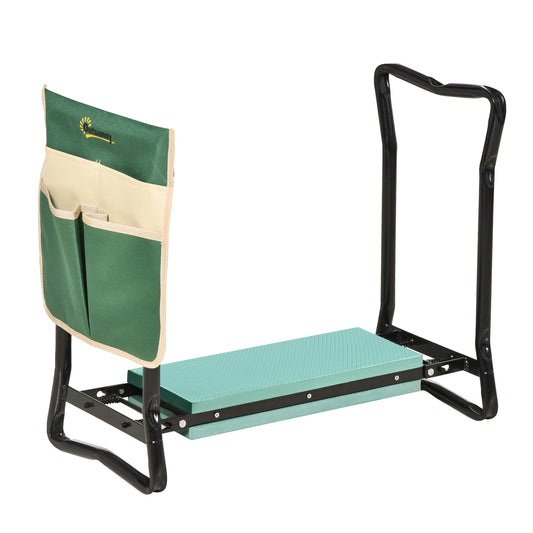 Steel Frame Padded Garden Kneeler, with Tool Bag - Green