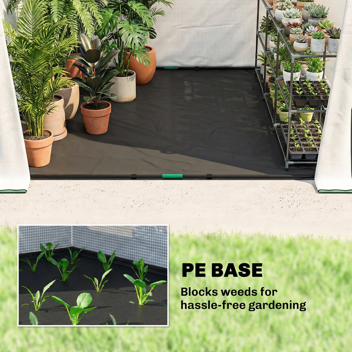 Walk-in Greenhouse for Outdoors with Steel Frame, Large Plant House with Roll-up Door and PE Ground Cover, White