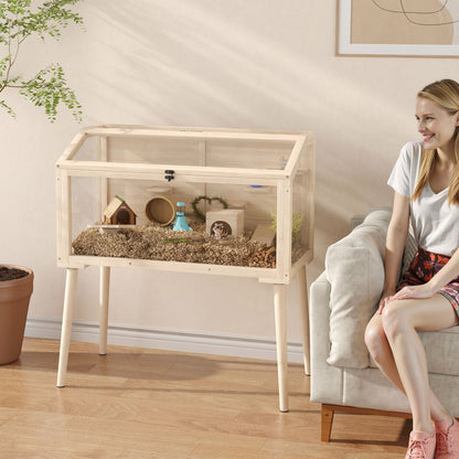 Wooden Hamster Cage, Hamster Habitat with Openable Top, Seesaws, Platforms, Water Bottle for Gerbils, 110 x 52 x 101 cm