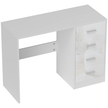 Computer Desk with Drawers, Dressing Table, High Gloss Home Office Writing Workstation, White