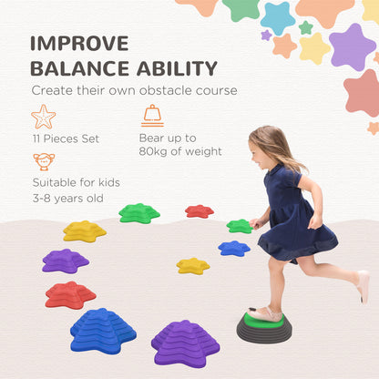 ZONEKIZ Stepping Stones Kids, 11 Pieces Balance Stones for Obstacle Course, Stackable Non-Slip Starfish Shape