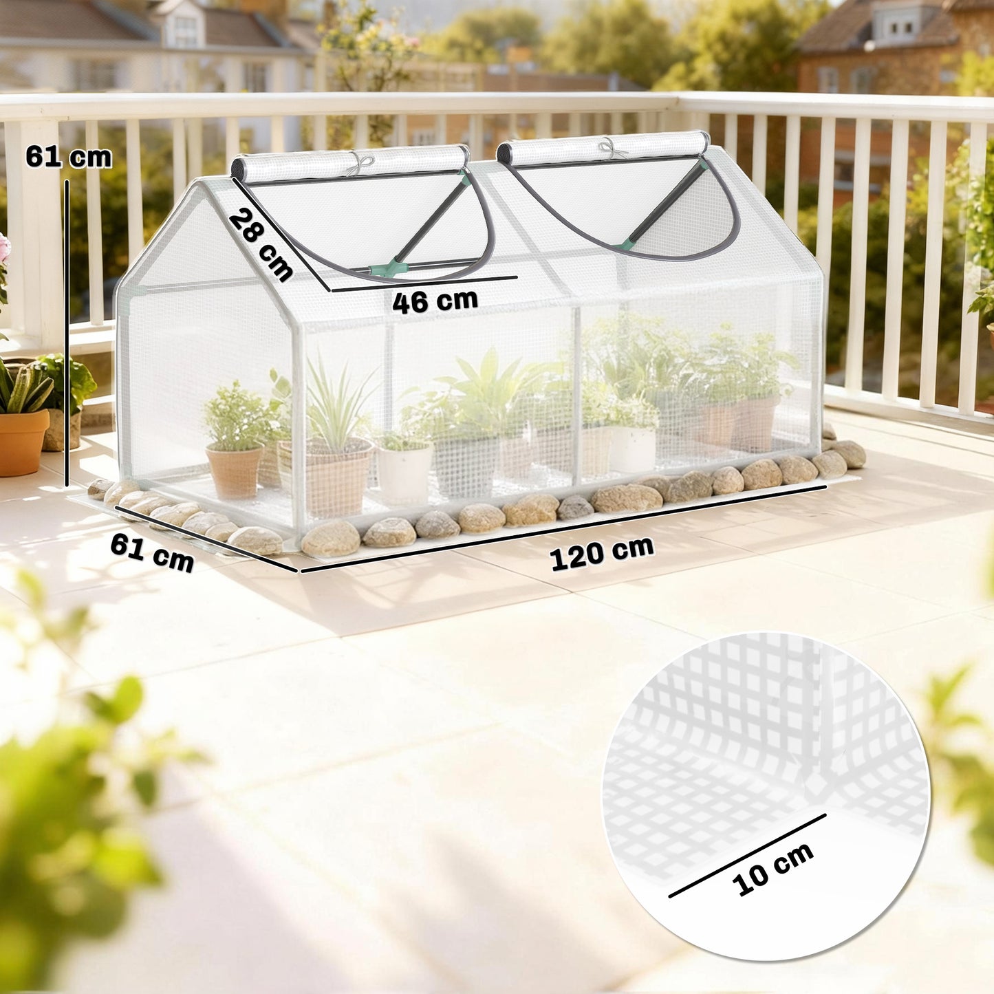 Mini Greenhouse Portable Flower Planter Tomato Vegetable House for Garden Backyard with Zipper 120 x 60 x 60 cm, White