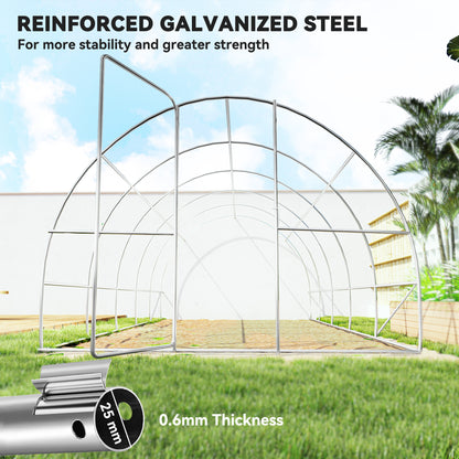 Large Polytunnel Walk In Greenhouse, Plant Gardening Tunnel Green House with Metal Hinged Door