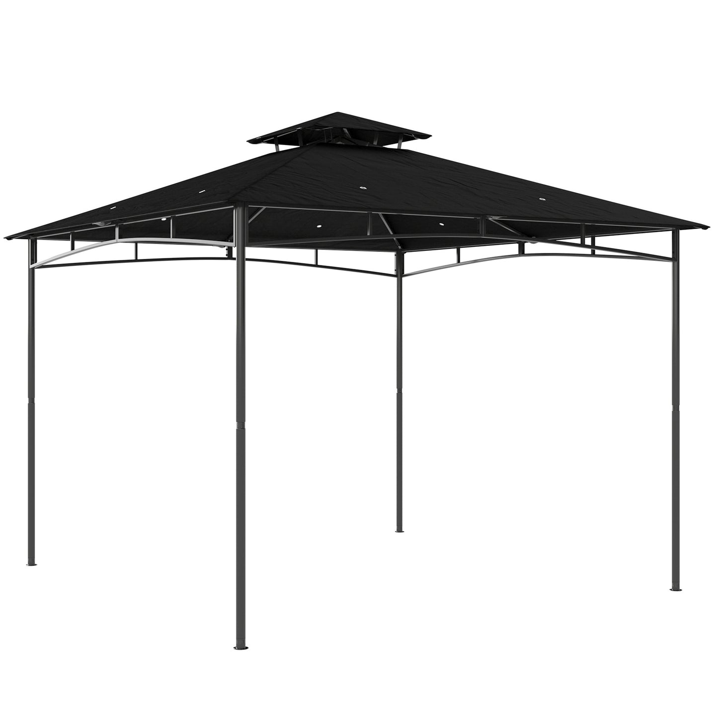 3 x 3 m Gazebo, Garden Gazebo with 2-Tier Roof, Metal Frame, Black
