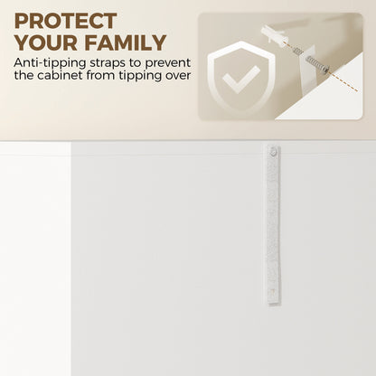Storage Cabinet, Kitchen Cupboard with 3 Adjustable Shelves, 60L x 35W x 170H cm, White